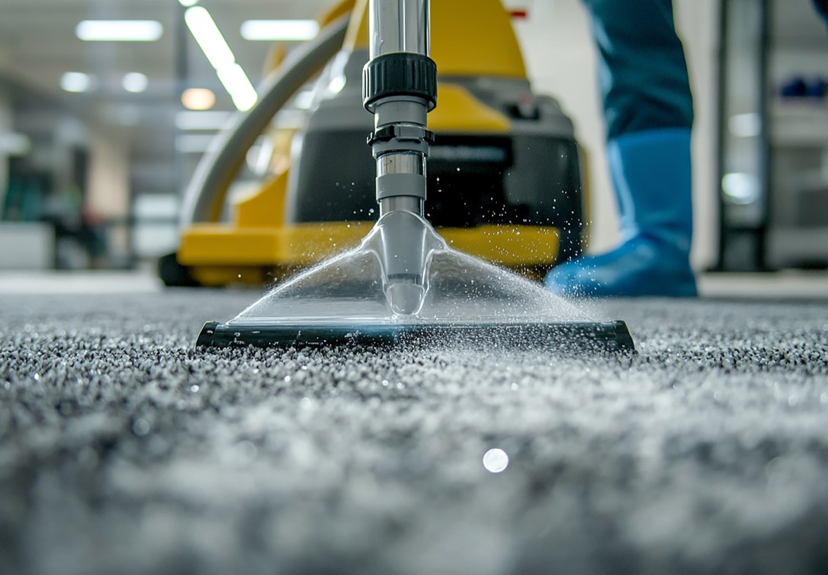 After: the same carpet deep-cleaned by hot-water extraction